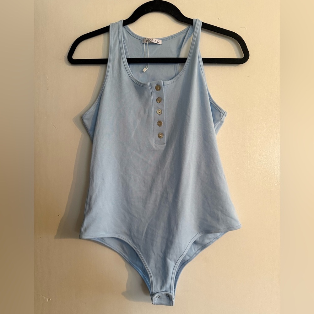 REORIA Women's Trendy Sexy Scoop Neck Racerback Tank Top Button Down Bodysuit